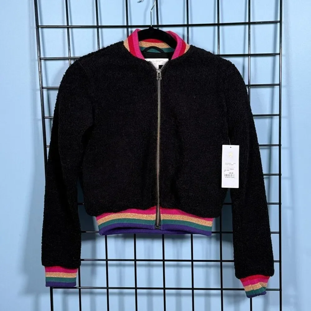 Spiritual Gangster‎ Girls LOVED Furry Bomber Jacket Girls M (12) Black NWT